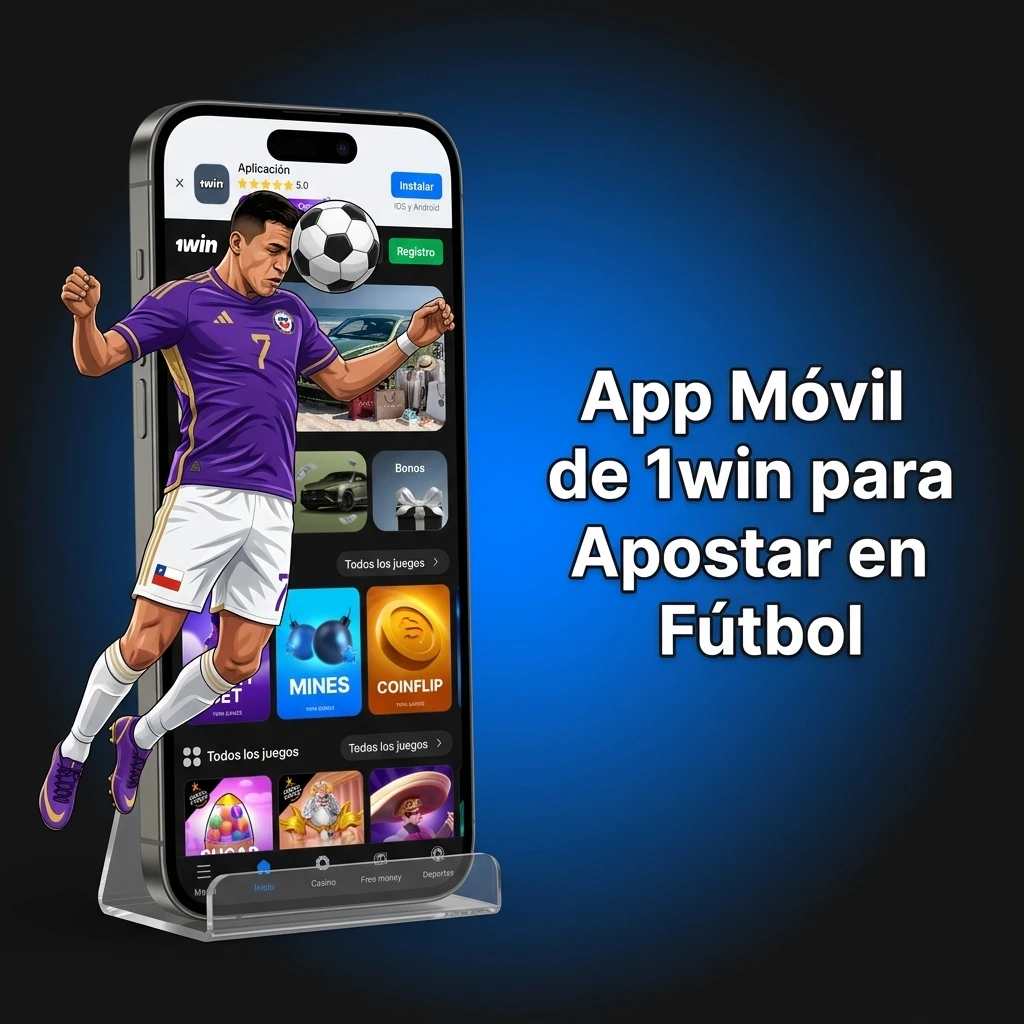 App móvil 1win para apostar en fútbol desde Chile, disponible en Android e iOS con cuotas en vivo.