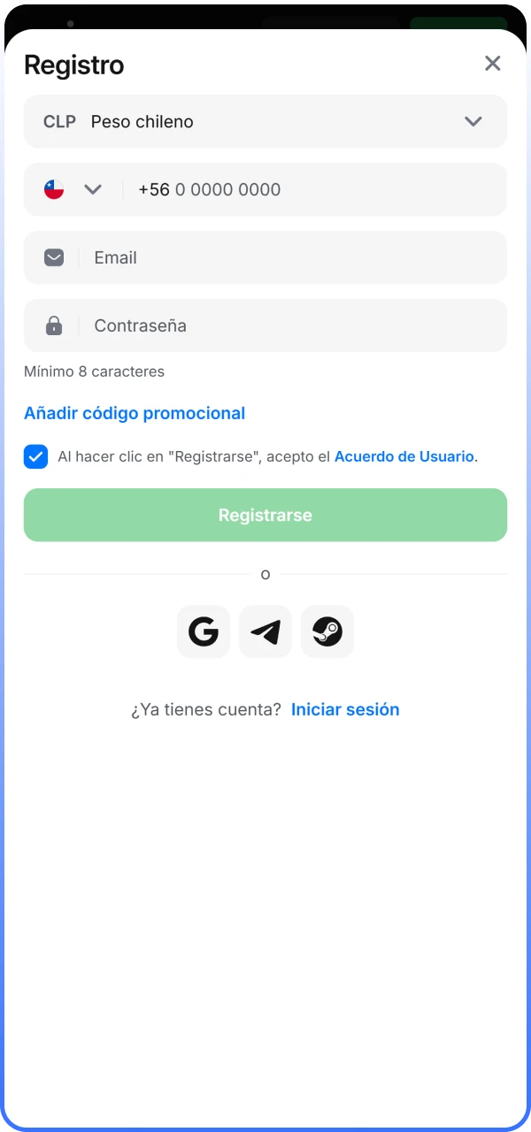 Proceso de creación de cuenta nueva en el sitio oficial de 1win.