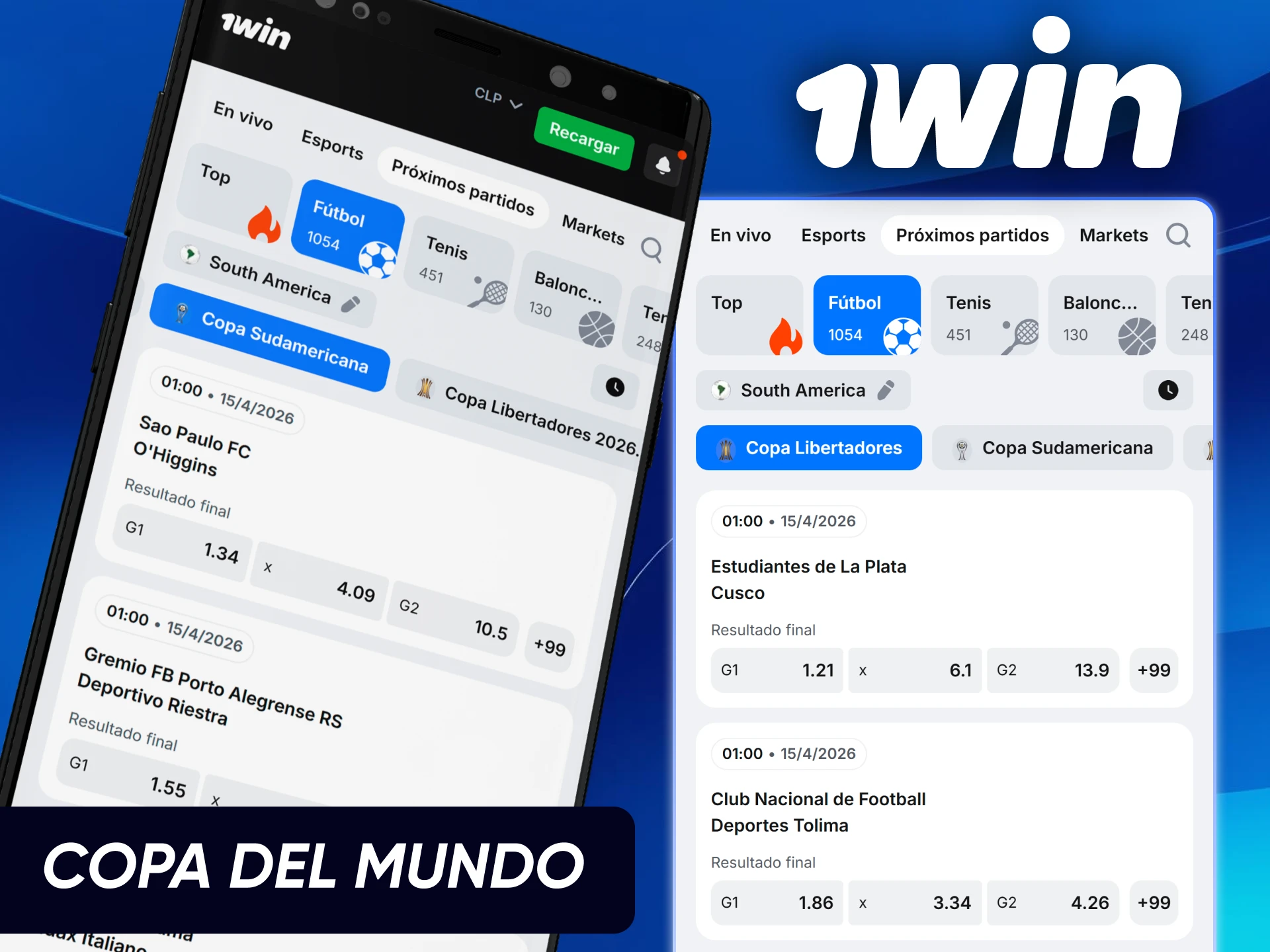 Cobertura y mercados de apuestas para la Copa del Mundo desde la aplicación oficial de 1win Chile.