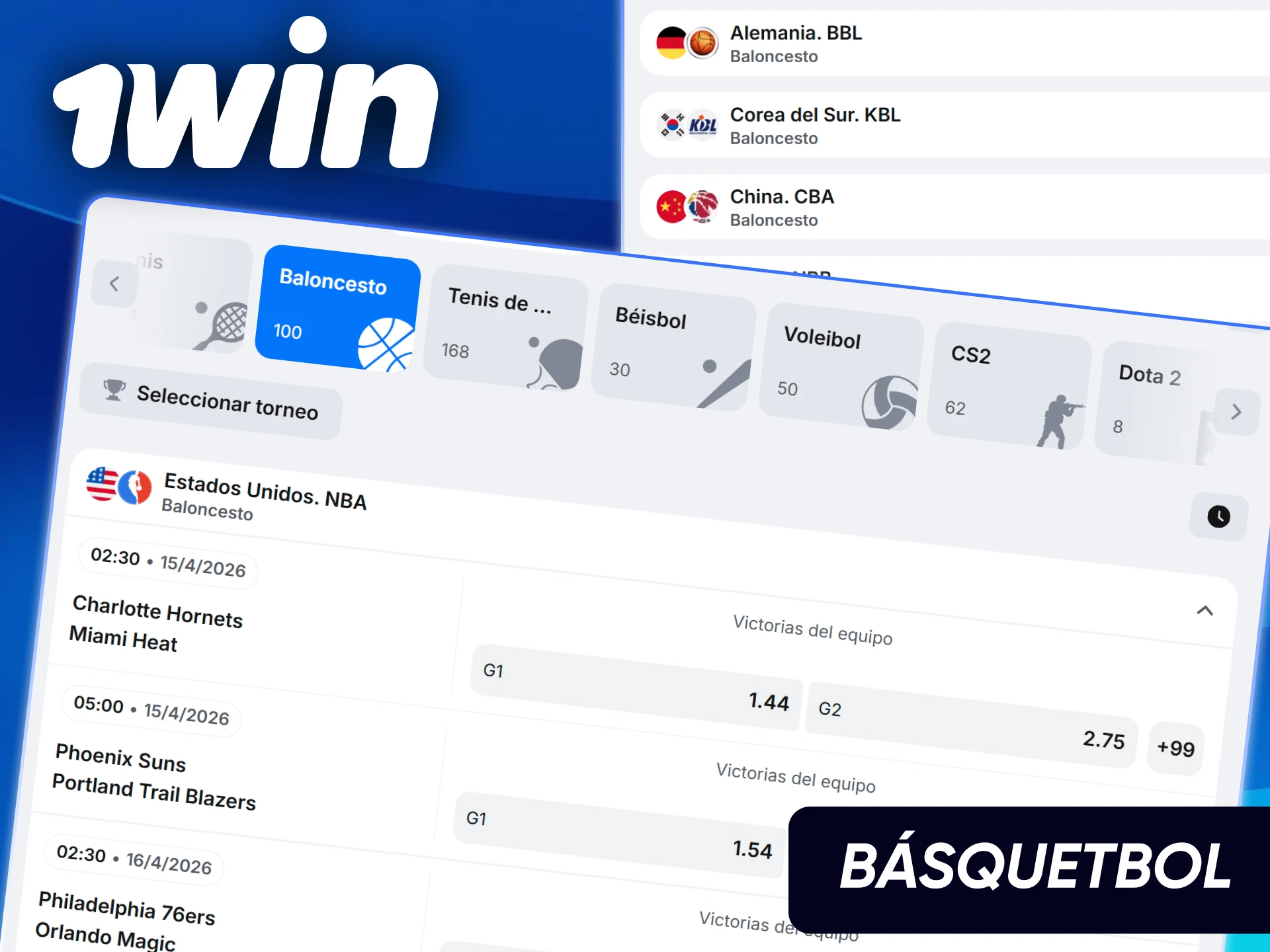Mercados de apuestas para la NBA y ligas europeas de baloncesto en el sitio oficial de 1win.