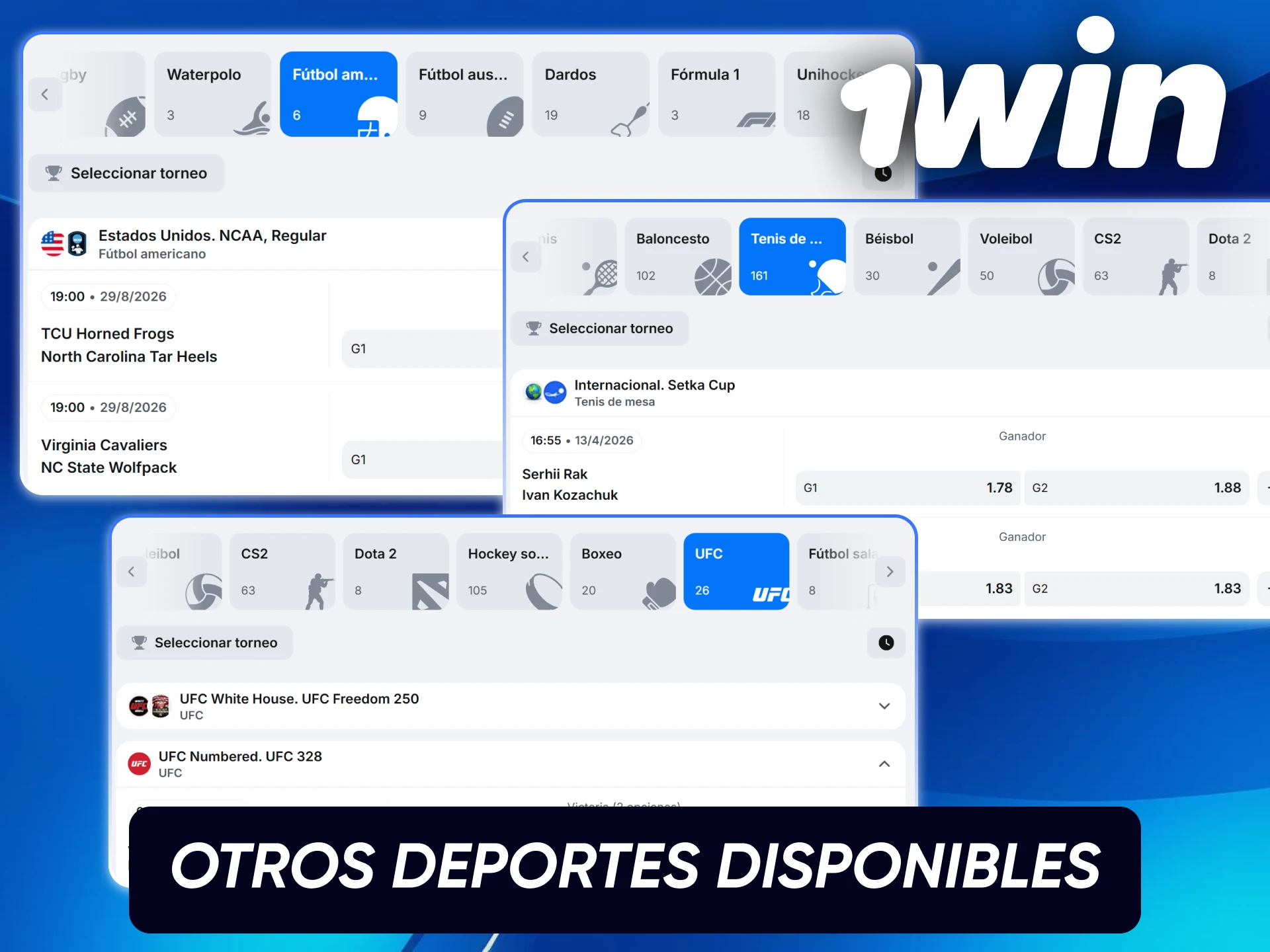 Catálogo de disciplinas adicionales que incluye voleibol, boxeo y MMA en el sitio oficial de 1win Chile.