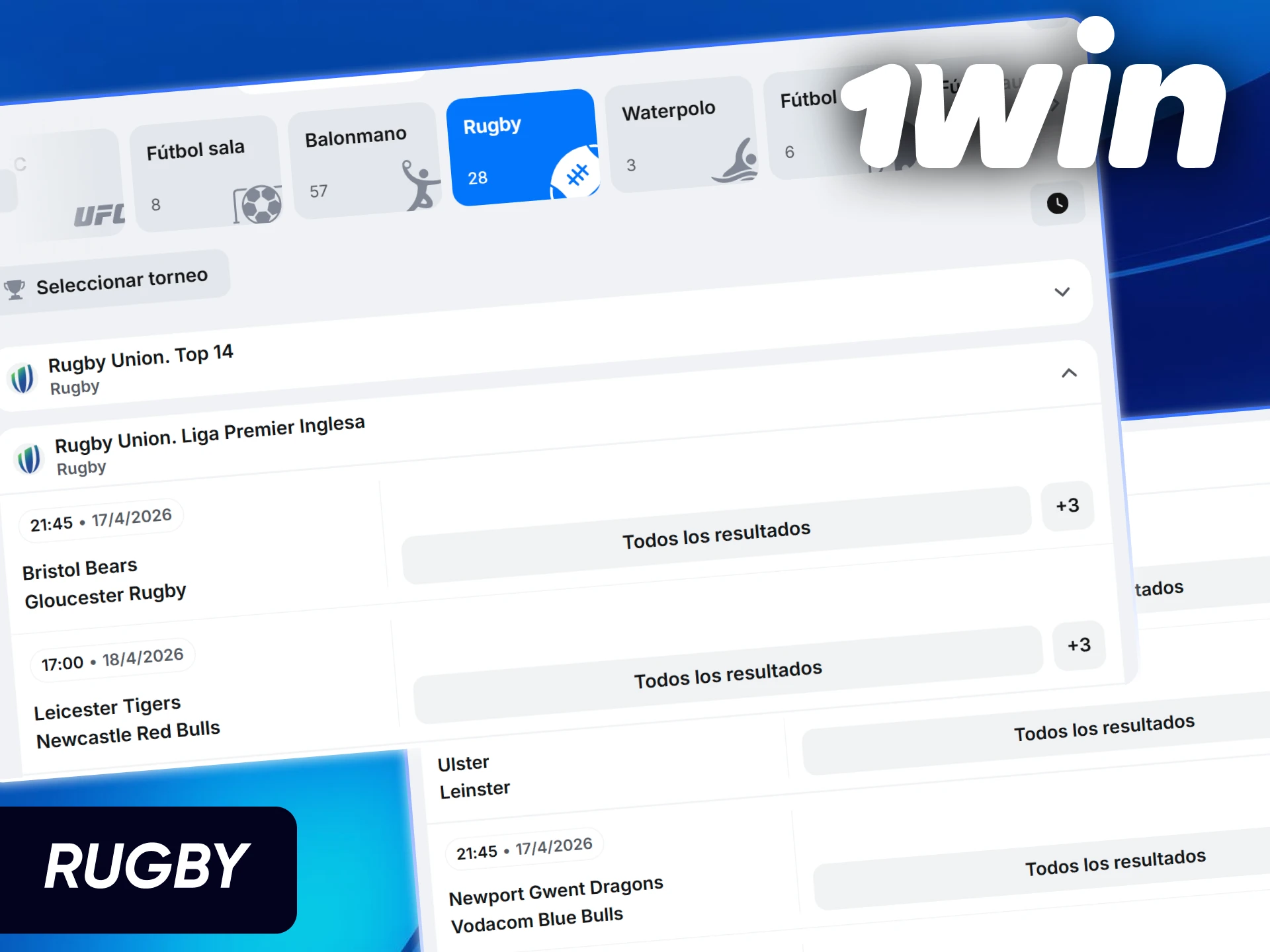 Opciones de apuestas para torneos internacionales de rugby y ligas profesionales en el sitio oficial de 1win Chile.